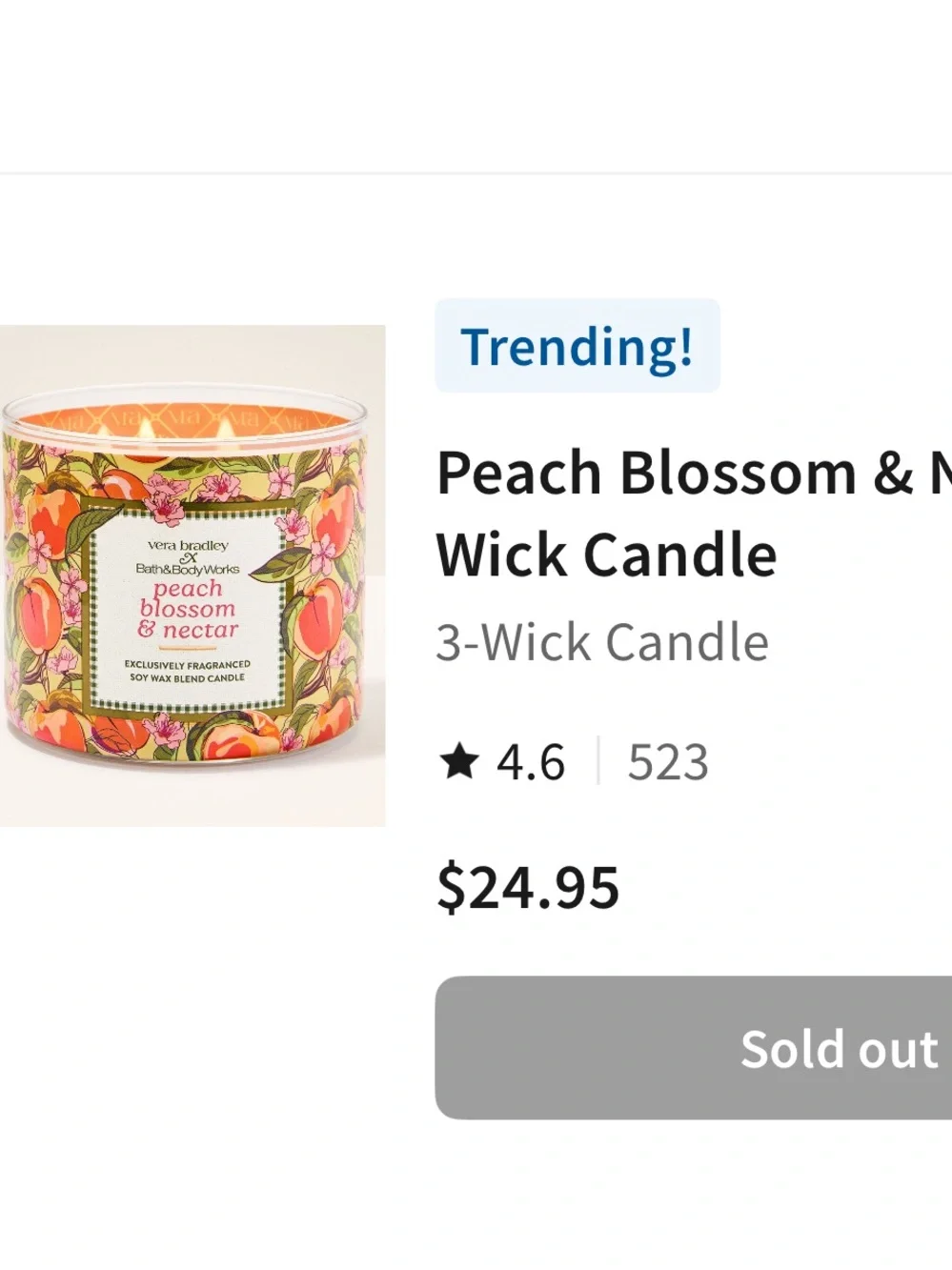 Vera Bradley Peach candle Pedestal & 3-Wick Candle Limited Edition Set